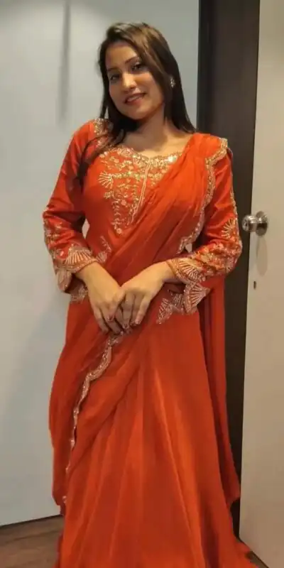 Orange Chinon Mirror Embroidery Work Lehenga Choli | Lehenga, Bollywood Lehenga, Creative Lehenga, Designer Lehenga, Embroidered Lehenga, Party Wear Lehenga