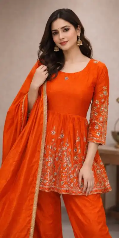 Orange Chinon Silk Embroidery Work Salwar Suit | Jump Suits, Salwar suit, Casual Suits, Creative suits, Designer Suits, Palazzo Suits, Party Wear Suits, Patiala Suits, Straight Suits
