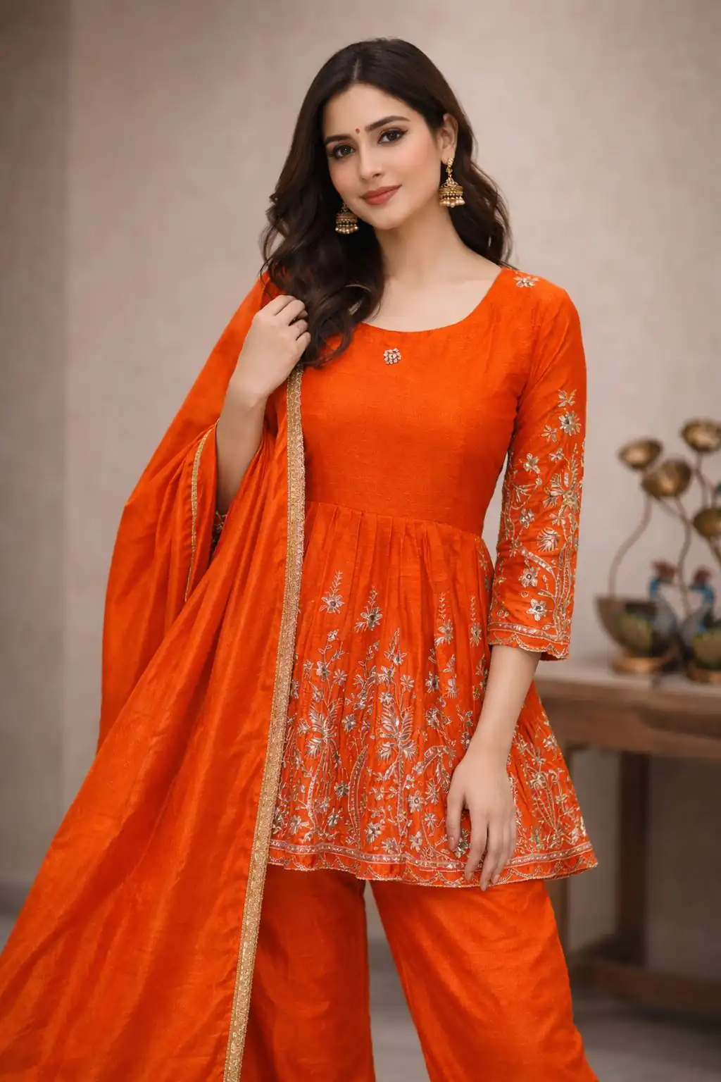 Orange Chinon Silk Embroidery Work Salwar Suit | Jump Suits, Salwar suit, Casual Suits, Creative suits, Designer Suits, Palazzo Suits, Party Wear Suits, Patiala Suits, Straight Suits
