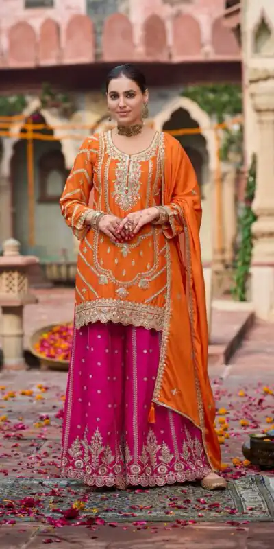 Orange Chinon Silk Lace Work Salwar Suit | Jump Suits, Salwar suit, Casual Suits, Creative suits, Designer Suits, Palazzo Suits, Party Wear Suits, Patiala Suits, Straight Suits