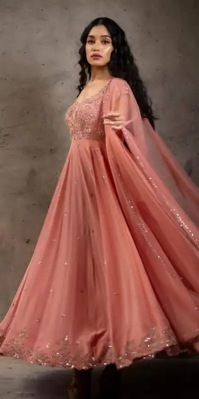 Orange Embroider Sequins Work Gown | Gowns, Bollywood Gowns, Creative Gowns, Designer Gowns, Embroidered Gowns, Party Wear Gowns, Straight Suits