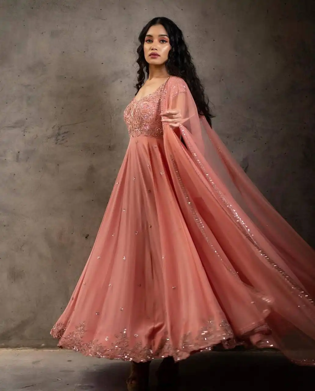 Orange Embroider Sequins Work Gown | Gowns, Bollywood Gowns, Creative Gowns, Designer Gowns, Embroidered Gowns, Party Wear Gowns, Straight Suits