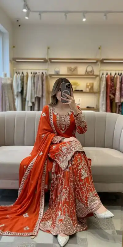 Orange Faux Georgette 5 mm Sequence Work Salwar Suit | Jump Suits, Salwar suit, Casual Suits, Creative suits, Designer Suits, Palazzo Suits, Party Wear Suits, Patiala Suits, Straight Suits