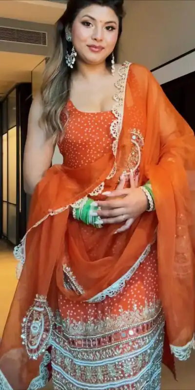 Orange Faux Georgette Mirror Embroidery Work Salwar Suit | Jump Suits, Salwar suit, Casual Suits, Creative suits, Designer Suits, Palazzo Suits, Party Wear Suits, Patiala Suits, Straight Suits