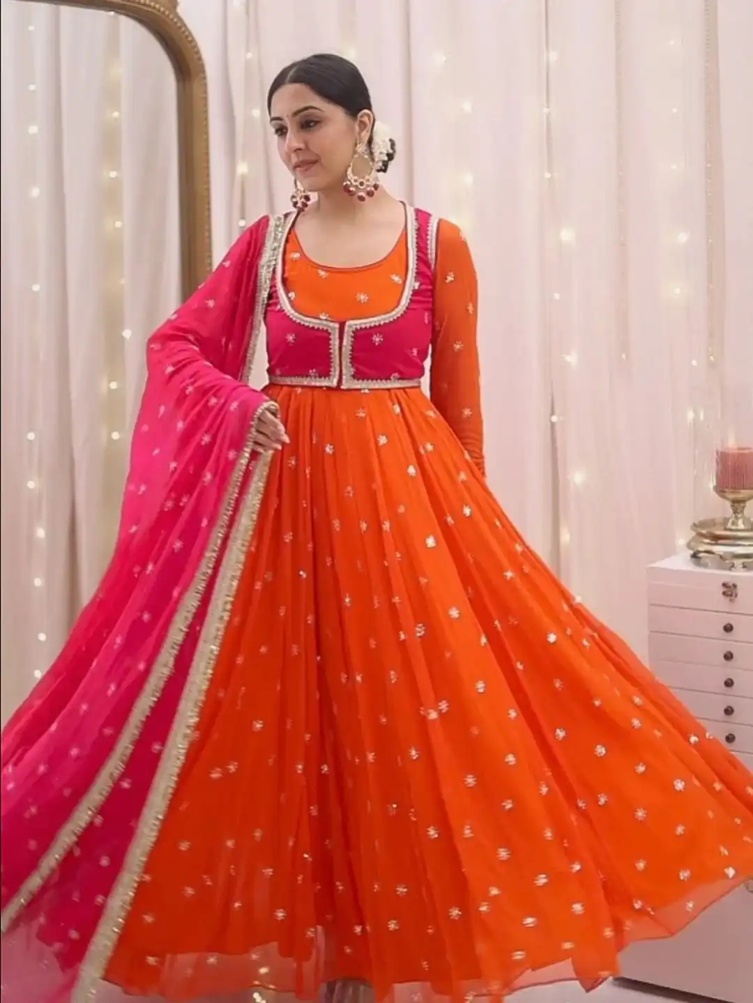 Orange Faux Georgette Sequence Lace Work Salwar Suit | Jump Suits, Salwar suit, Casual Suits, Creative suits, Designer Suits, Palazzo Suits, Party Wear Suits, Patiala Suits, Straight Suits