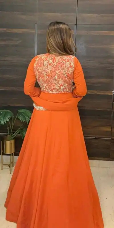 Orange Faux Georgette With Embroidery Work Salwar Suit | Jump Suits, Salwar suit, Casual Suits, Creative suits, Designer Suits, Palazzo Suits, Party Wear Suits, Patiala Suits, Straight Suits