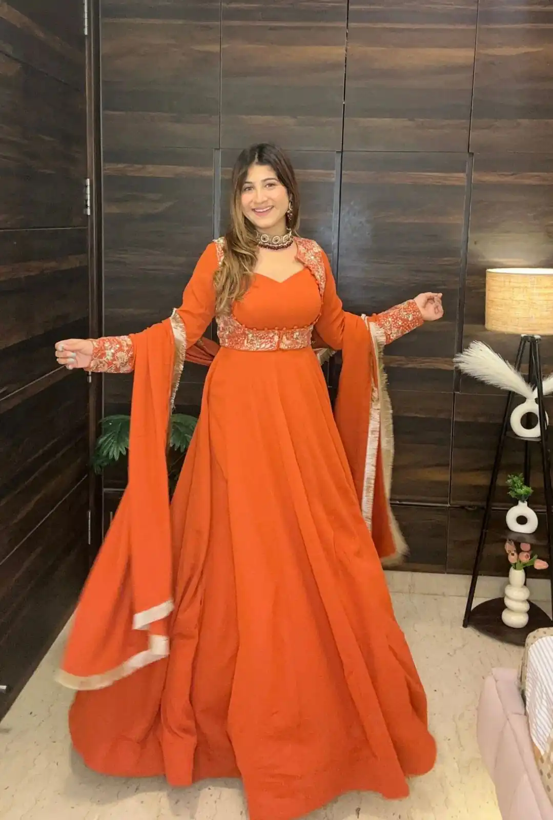 Orange Faux Georgette With Embroidery Work Salwar Suit | Jump Suits, Salwar suit, Casual Suits, Creative suits, Designer Suits, Palazzo Suits, Party Wear Suits, Patiala Suits, Straight Suits