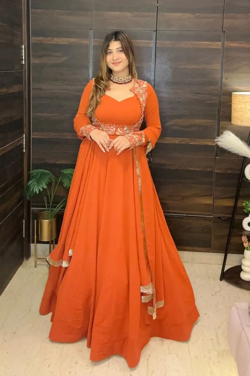 Orange Faux Georgette With Embroidery Work Salwar Suit | Jump Suits, Salwar suit, Casual Suits, Creative suits, Designer Suits, Palazzo Suits, Party Wear Suits, Patiala Suits, Straight Suits