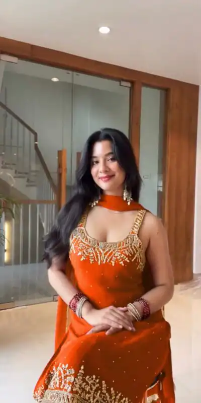 Orange Faux Georgette With Lace Work Salwar Suit | Jump Suits, Tops & Bottoms, Track Suits, Salwar suit, Casual Suits, Creative suits, Designer Suits, Palazzo Suits, Party Wear Suits, Patiala Suits, Straight Suits, Trendy Wear