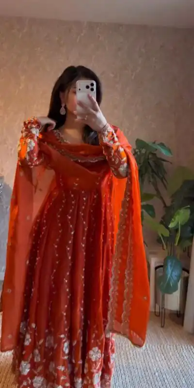 Orange Fendy Silk Sequence Work Salwar Suit | Jump Suits, Salwar suit, Casual Suits, Creative suits, Designer Suits, Palazzo Suits, Party Wear Suits, Patiala Suits, Straight Suits