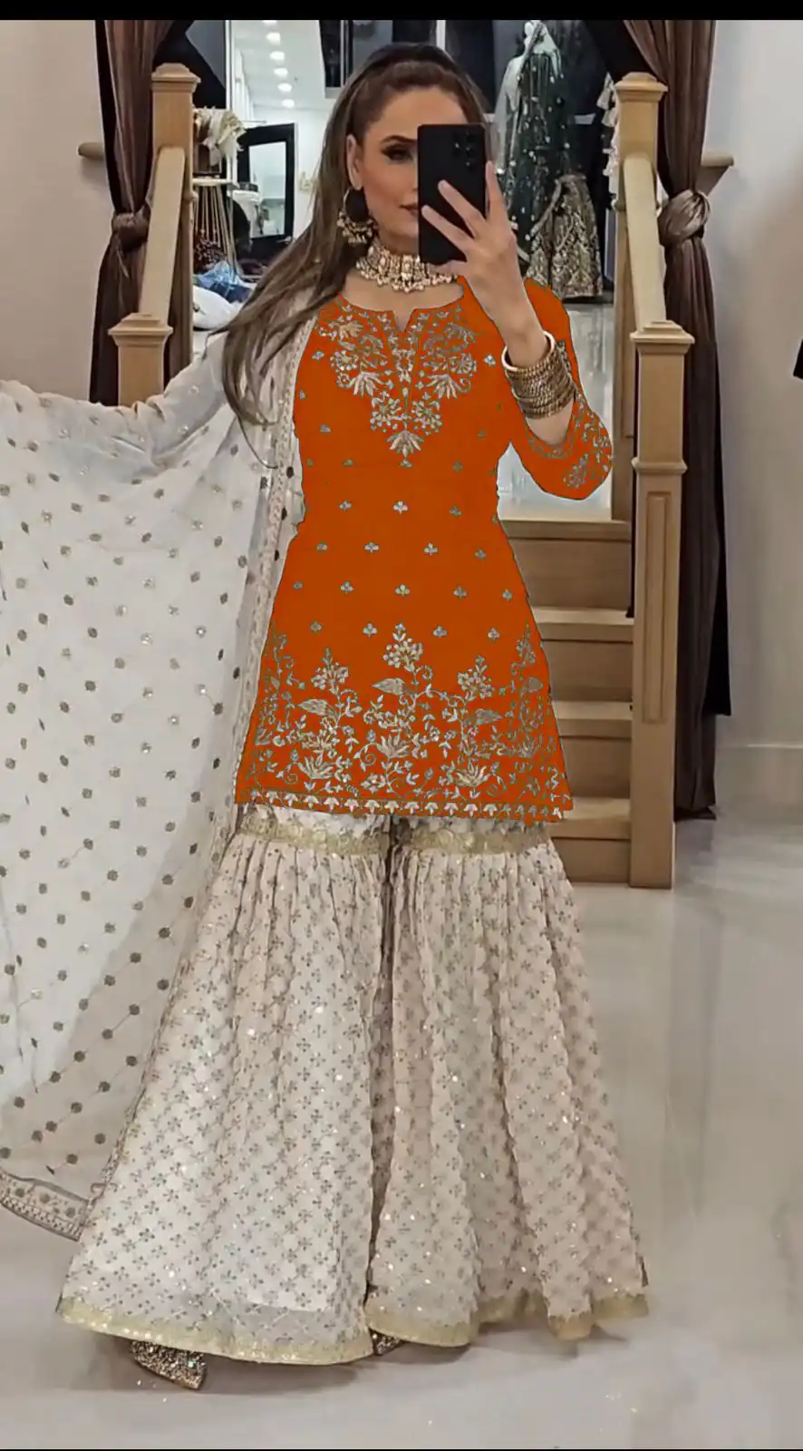 Orange Fox Georgette Embroidery Lace Work Salwar Suit | Jump Suits, Tops & Bottoms, Track Suits, Salwar suit, Casual Suits, Creative suits, Designer Suits, Palazzo Suits, Party Wear Suits, Patiala Suits, Straight Suits, Trendy Wear