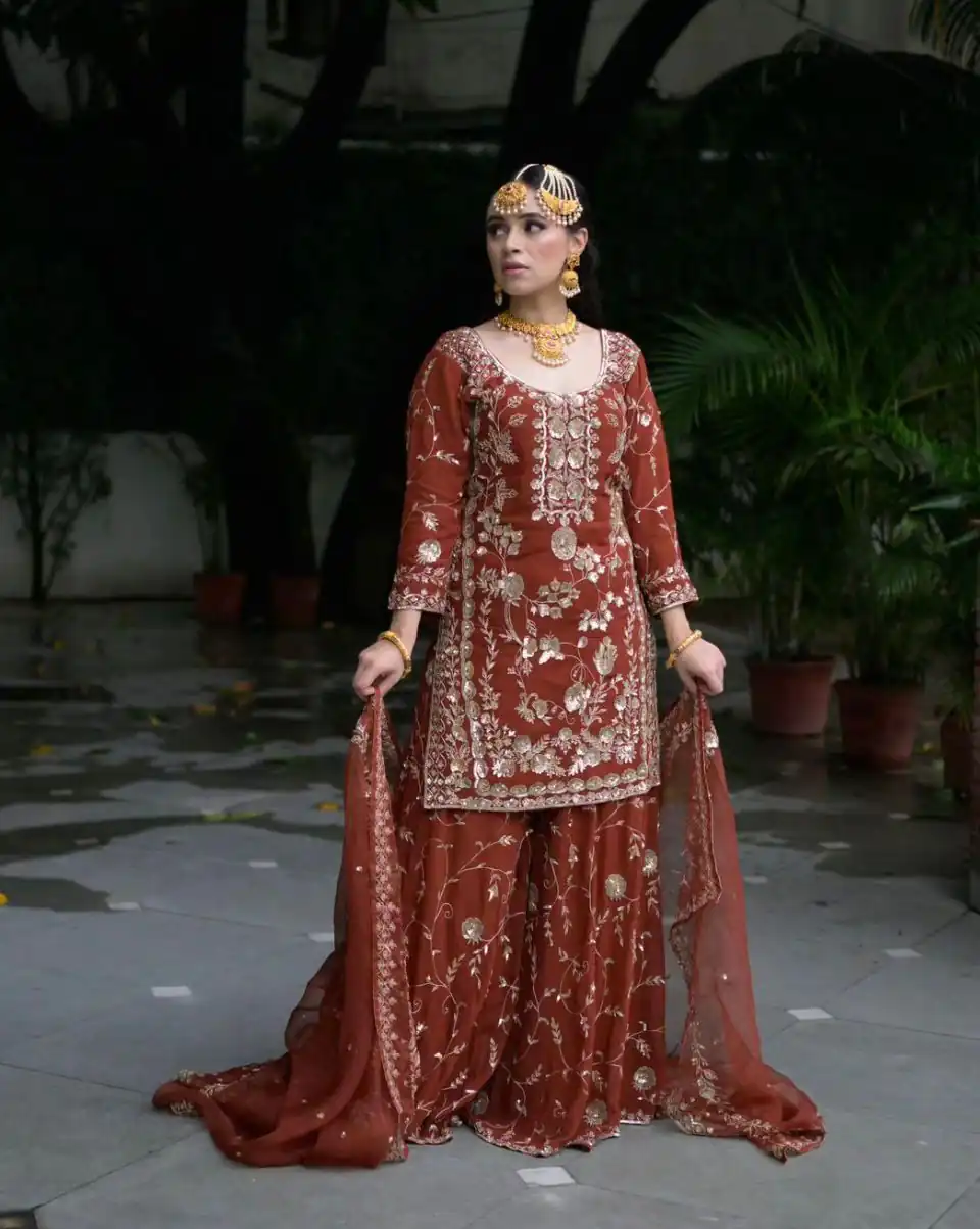 Orange Fox Georgette Embroidery Work Salwar Suit | Jump Suits, Salwar suit, Casual Suits, Creative suits, Designer Suits, Palazzo Suits, Party Wear Suits, Patiala Suits, Straight Suits