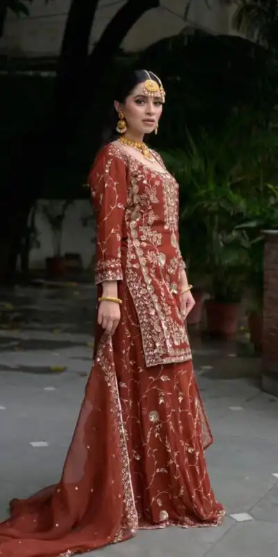 Orange Fox Georgette Embroidery Work Salwar Suit | Jump Suits, Salwar suit, Casual Suits, Creative suits, Designer Suits, Palazzo Suits, Party Wear Suits, Patiala Suits, Straight Suits