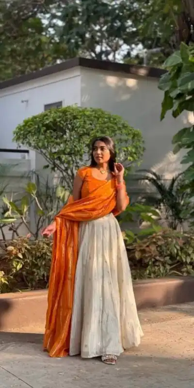 Orange Jacquard Silk Printed Lehenga Choli | Lehenga, Bollywood Lehenga, Creative Lehenga, Designer Lehenga, Embroidered Lehenga, Party Wear Lehenga