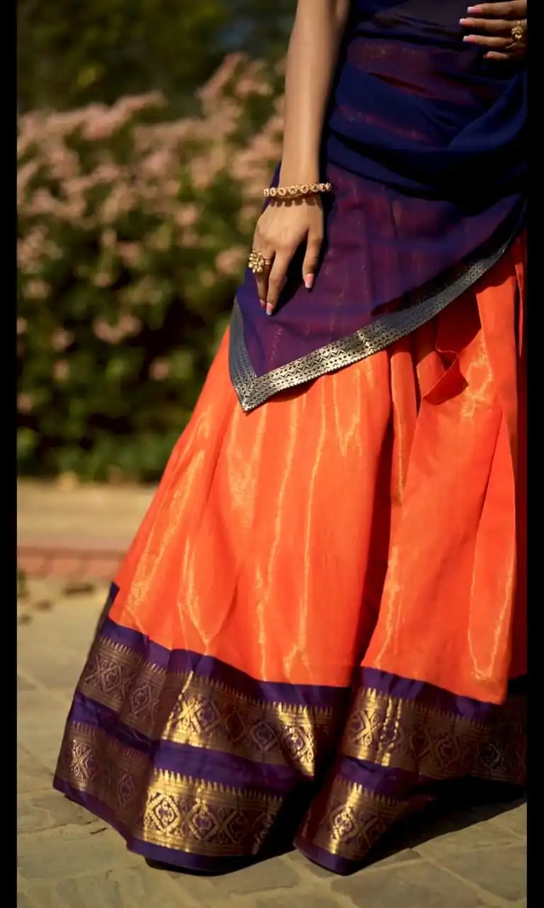 Orange Kanchipuram Zari Weaving Lehenga Choli | Lehenga, Bollywood Lehenga, Creative Lehenga, Designer Lehenga, Embroidered Lehenga, Party Wear Lehenga
