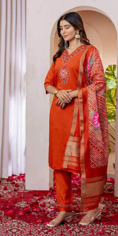 Orange Marina Silk Embroider Work Salwar Suit | Jump Suits, Salwar suit, Casual Suits, Creative suits, Designer Suits, Palazzo Suits, Party Wear Suits, Patiala Suits, Straight Suits