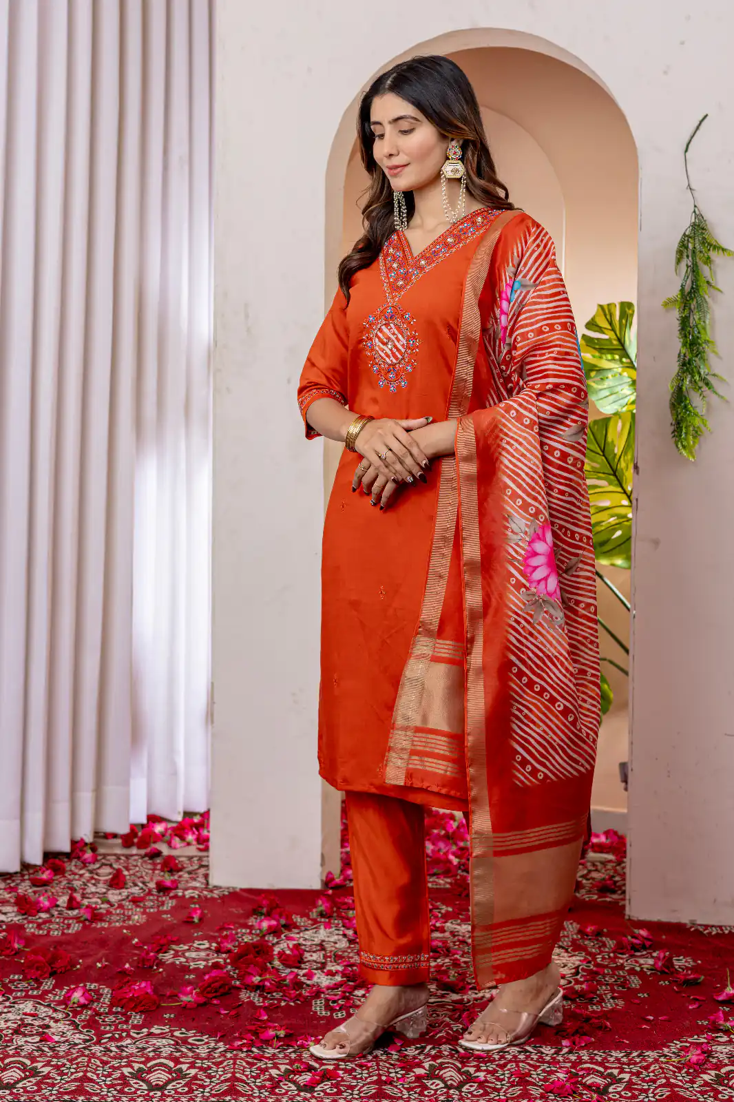 Orange Marina Silk Embroider Work Salwar Suit | Jump Suits, Salwar suit, Casual Suits, Creative suits, Designer Suits, Palazzo Suits, Party Wear Suits, Patiala Suits, Straight Suits