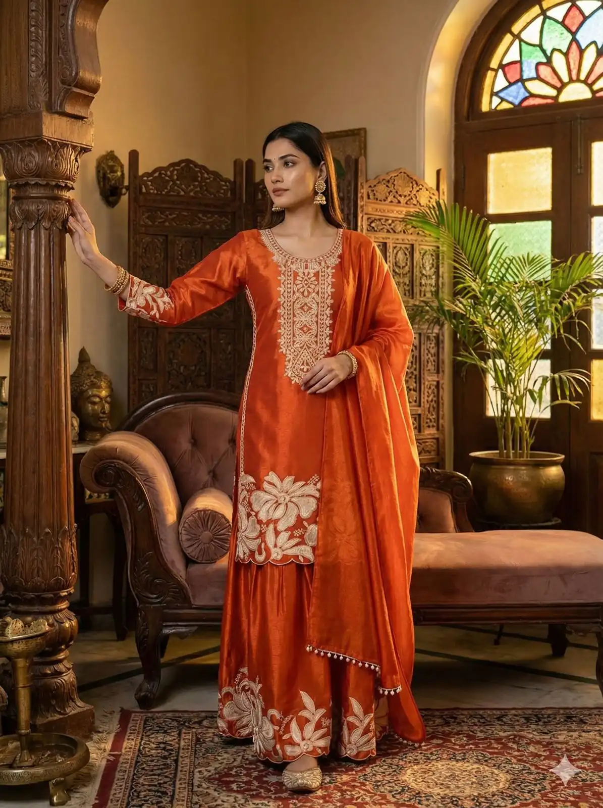 Orange Organza Silk Sequence Work Salwar Suit | Jump Suits, Salwar suit, Casual Suits, Creative suits, Designer Suits, Palazzo Suits, Party Wear Suits, Patiala Suits, Straight Suits