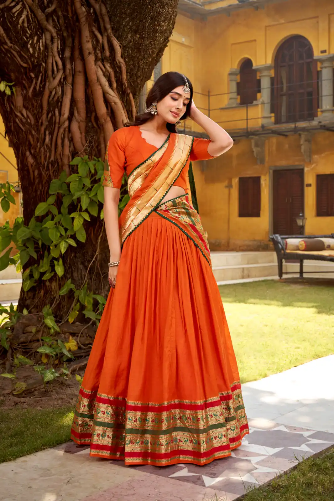 Orange Pure Chanderi Zari Weaving Work Lehenga Choli | Lehenga, Bollywood Lehenga, Creative Lehenga, Designer Lehenga, Embroidered Lehenga, Party Wear Lehenga
