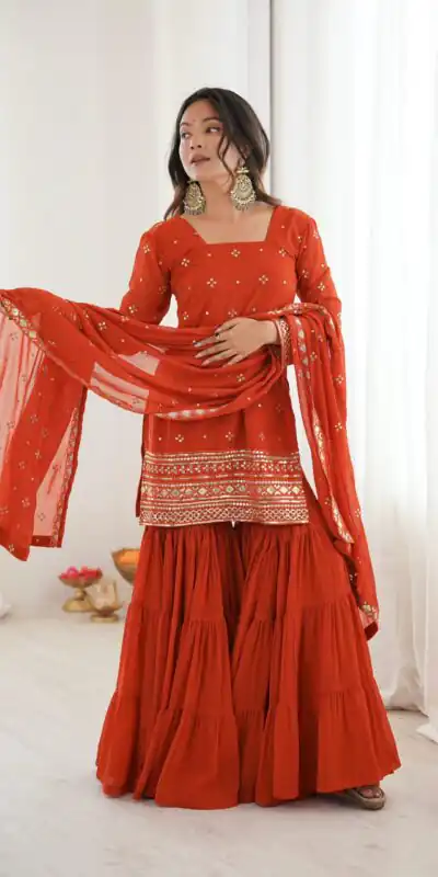 Orange Pure Georgette Sequence Work Salwar Suit | Jump Suits, Salwar suit, Casual Suits, Creative suits, Designer Suits, Palazzo Suits, Party Wear Suits, Patiala Suits, Straight Suits