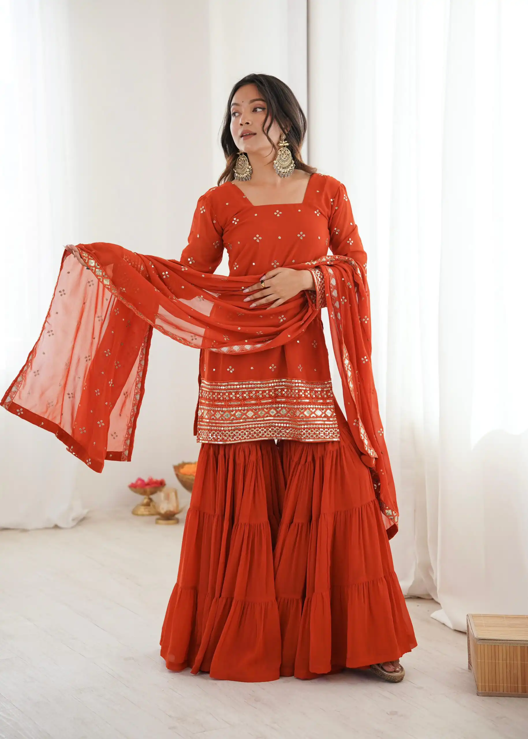 Orange Pure Georgette Sequence Work Salwar Suit | Jump Suits, Salwar suit, Casual Suits, Creative suits, Designer Suits, Palazzo Suits, Party Wear Suits, Patiala Suits, Straight Suits