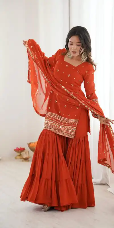 Orange Pure Georgette Sequence Work Salwar Suit | Jump Suits, Salwar suit, Casual Suits, Creative suits, Designer Suits, Palazzo Suits, Party Wear Suits, Patiala Suits, Straight Suits