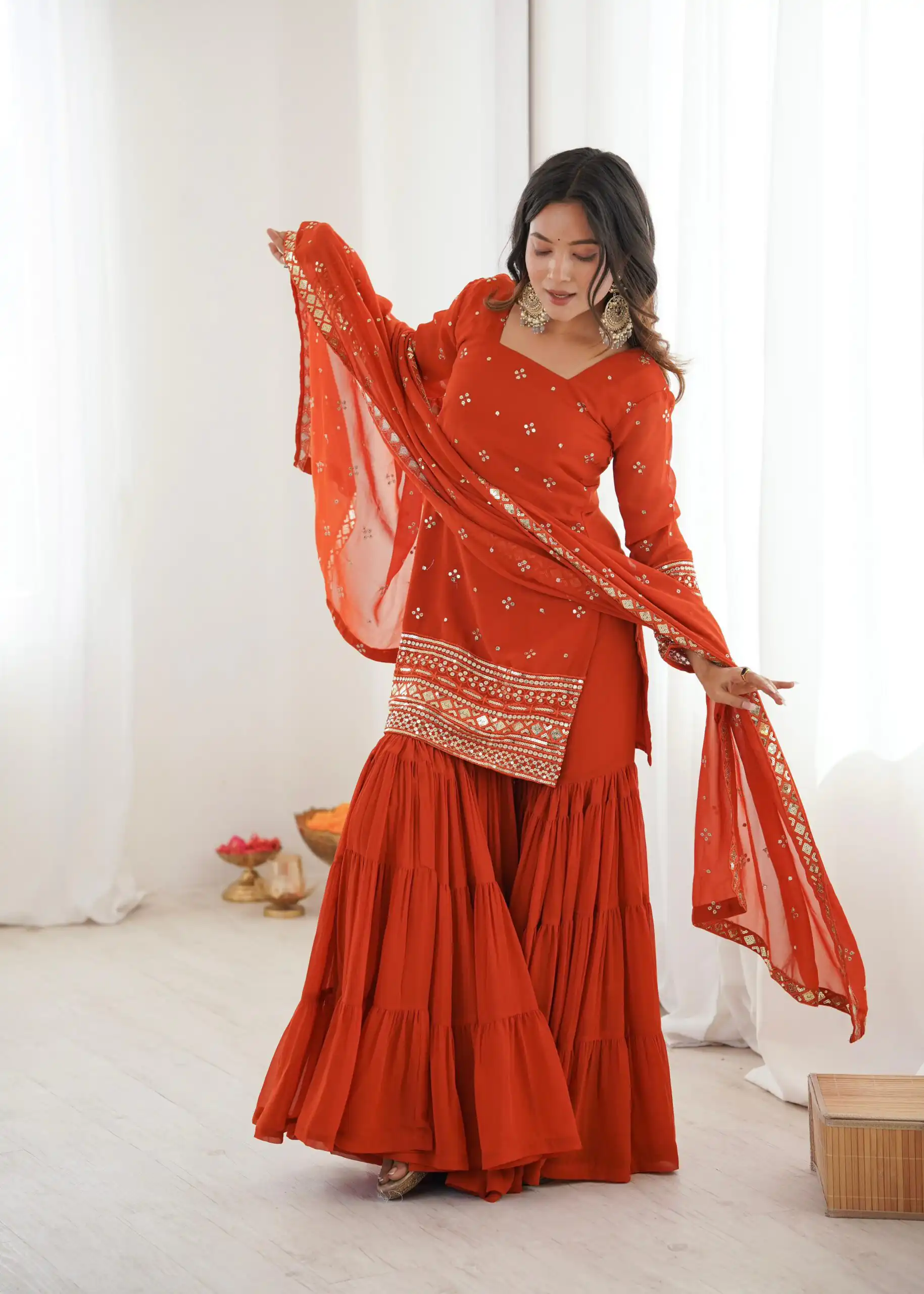Orange Pure Georgette Sequence Work Salwar Suit | Jump Suits, Salwar suit, Casual Suits, Creative suits, Designer Suits, Palazzo Suits, Party Wear Suits, Patiala Suits, Straight Suits