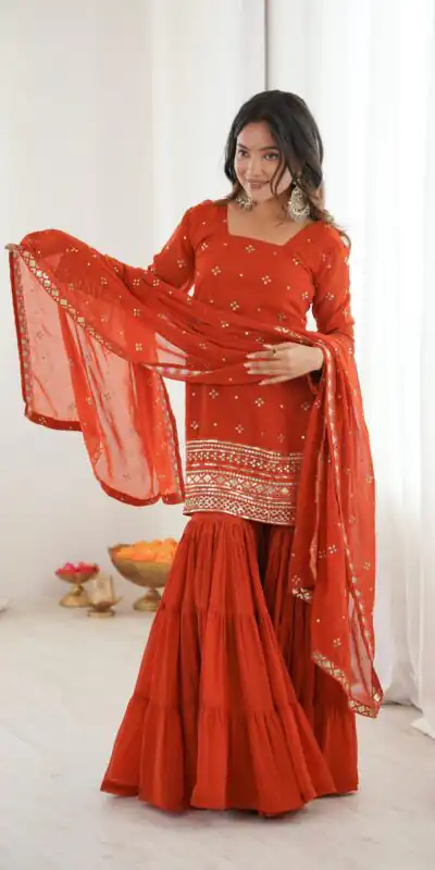 Orange Pure Georgette Sequence Work Salwar Suit | Jump Suits, Salwar suit, Casual Suits, Creative suits, Designer Suits, Palazzo Suits, Party Wear Suits, Patiala Suits, Straight Suits