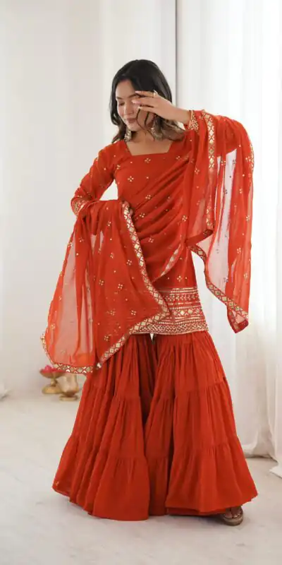 Orange Pure Georgette Sequence Work Salwar Suit | Jump Suits, Salwar suit, Casual Suits, Creative suits, Designer Suits, Palazzo Suits, Party Wear Suits, Patiala Suits, Straight Suits