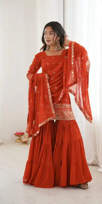 Orange Pure Georgette Sequence Work Salwar Suit | Jump Suits, Salwar suit, Casual Suits, Creative suits, Designer Suits, Palazzo Suits, Party Wear Suits, Patiala Suits, Straight Suits