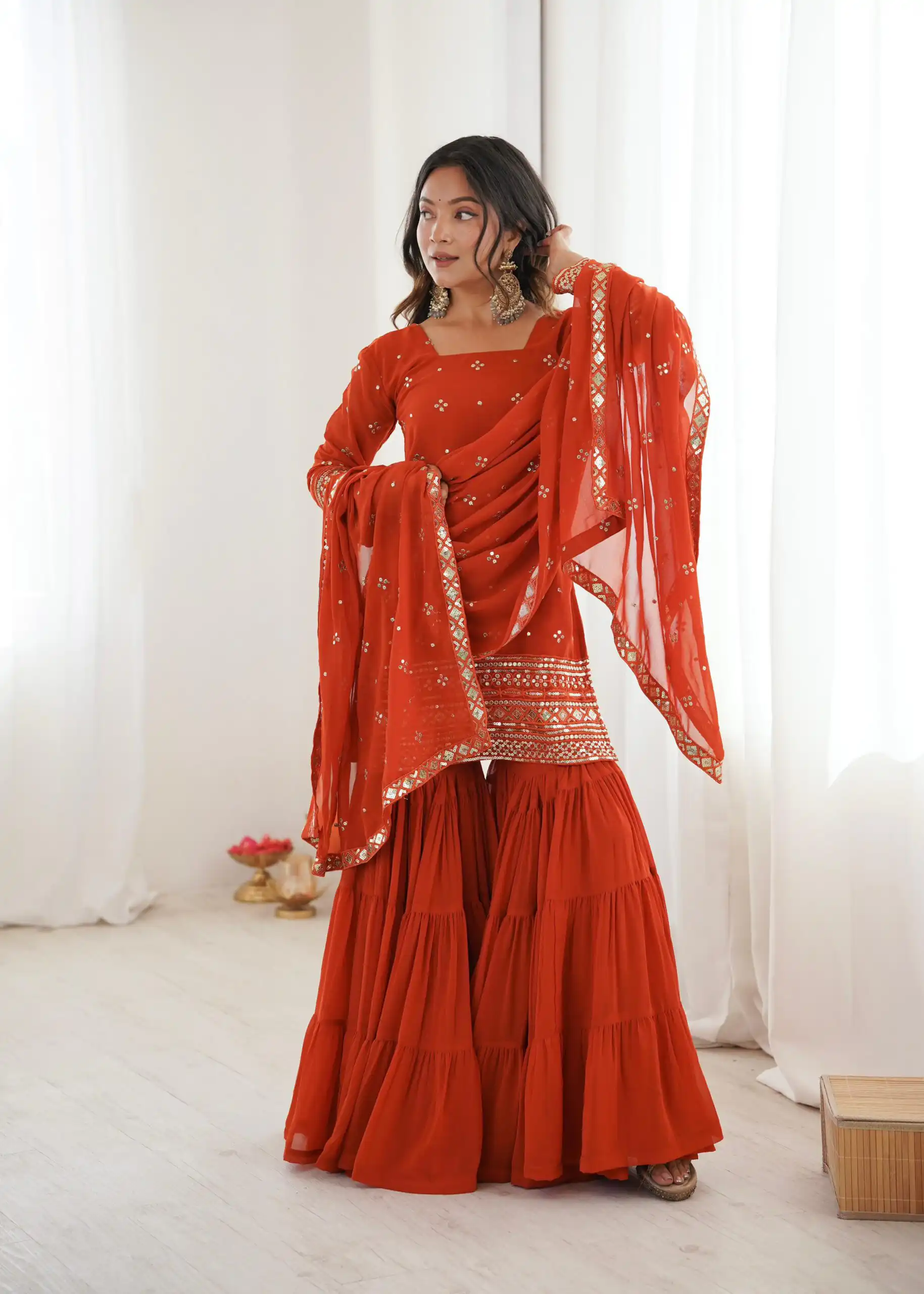 Orange Pure Georgette Sequence Work Salwar Suit | Jump Suits, Salwar suit, Casual Suits, Creative suits, Designer Suits, Palazzo Suits, Party Wear Suits, Patiala Suits, Straight Suits