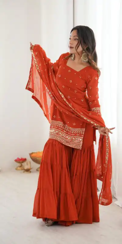 Orange Pure Georgette Sequence Work Salwar Suit | Jump Suits, Salwar suit, Casual Suits, Creative suits, Designer Suits, Palazzo Suits, Party Wear Suits, Patiala Suits, Straight Suits