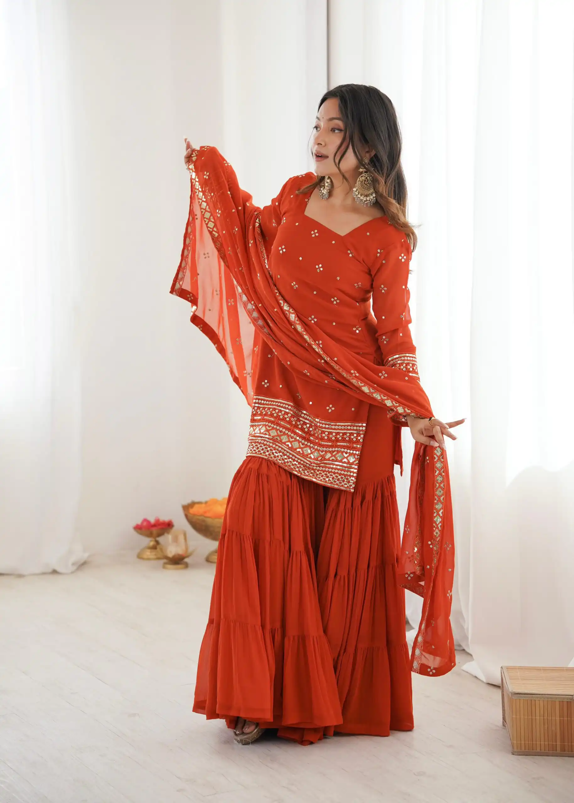 Orange Pure Georgette Sequence Work Salwar Suit | Jump Suits, Salwar suit, Casual Suits, Creative suits, Designer Suits, Palazzo Suits, Party Wear Suits, Patiala Suits, Straight Suits