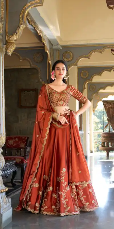 Orange Rangoli Silk Sequins Work Lehenga Choli | Lehenga, Bollywood Lehenga, Creative Lehenga, Designer Lehenga, Embroidered Lehenga, Party Wear Lehenga