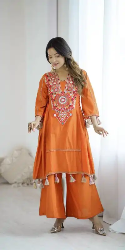Orange Rayon Cotton Embroidery Mirror Work Salwar Suit | Jump Suits, Salwar suit, Casual Suits, Creative suits, Designer Suits, Palazzo Suits, Party Wear Suits, Patiala Suits, Straight Suits