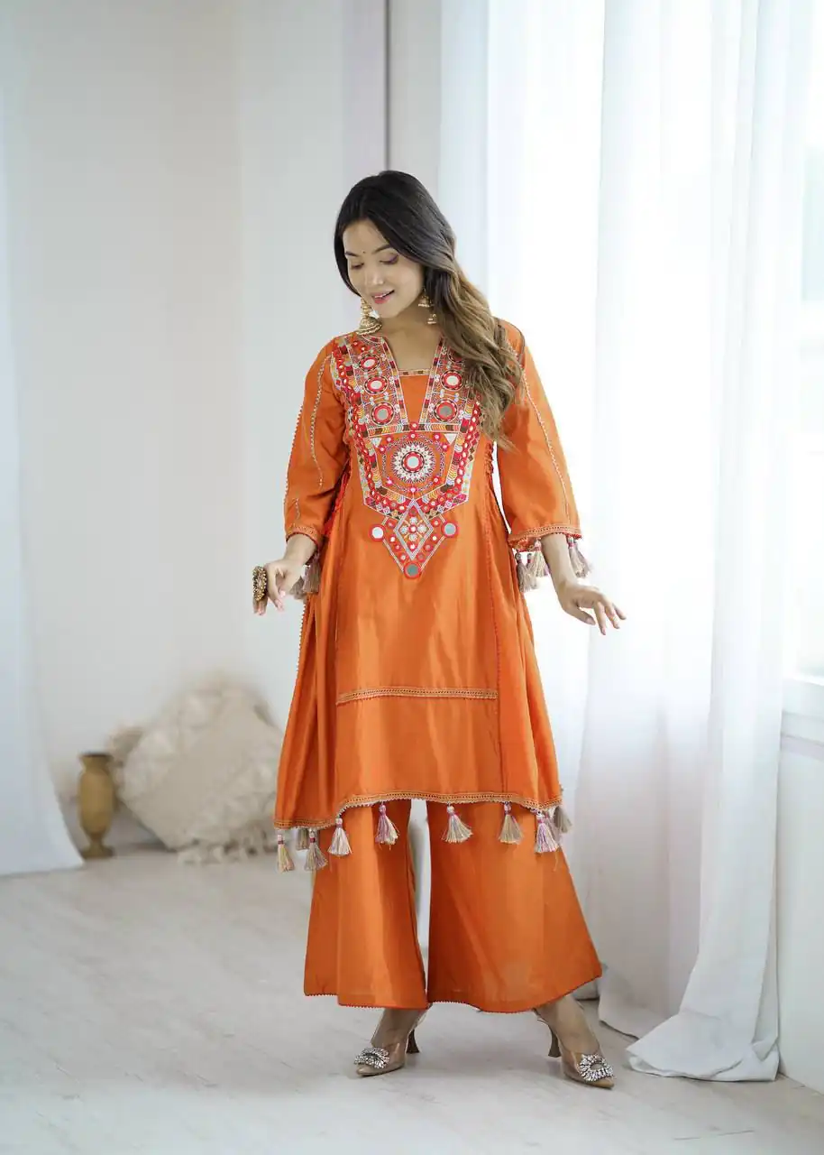 Orange Rayon Cotton Embroidery Mirror Work Salwar Suit | Jump Suits, Salwar suit, Casual Suits, Creative suits, Designer Suits, Palazzo Suits, Party Wear Suits, Patiala Suits, Straight Suits