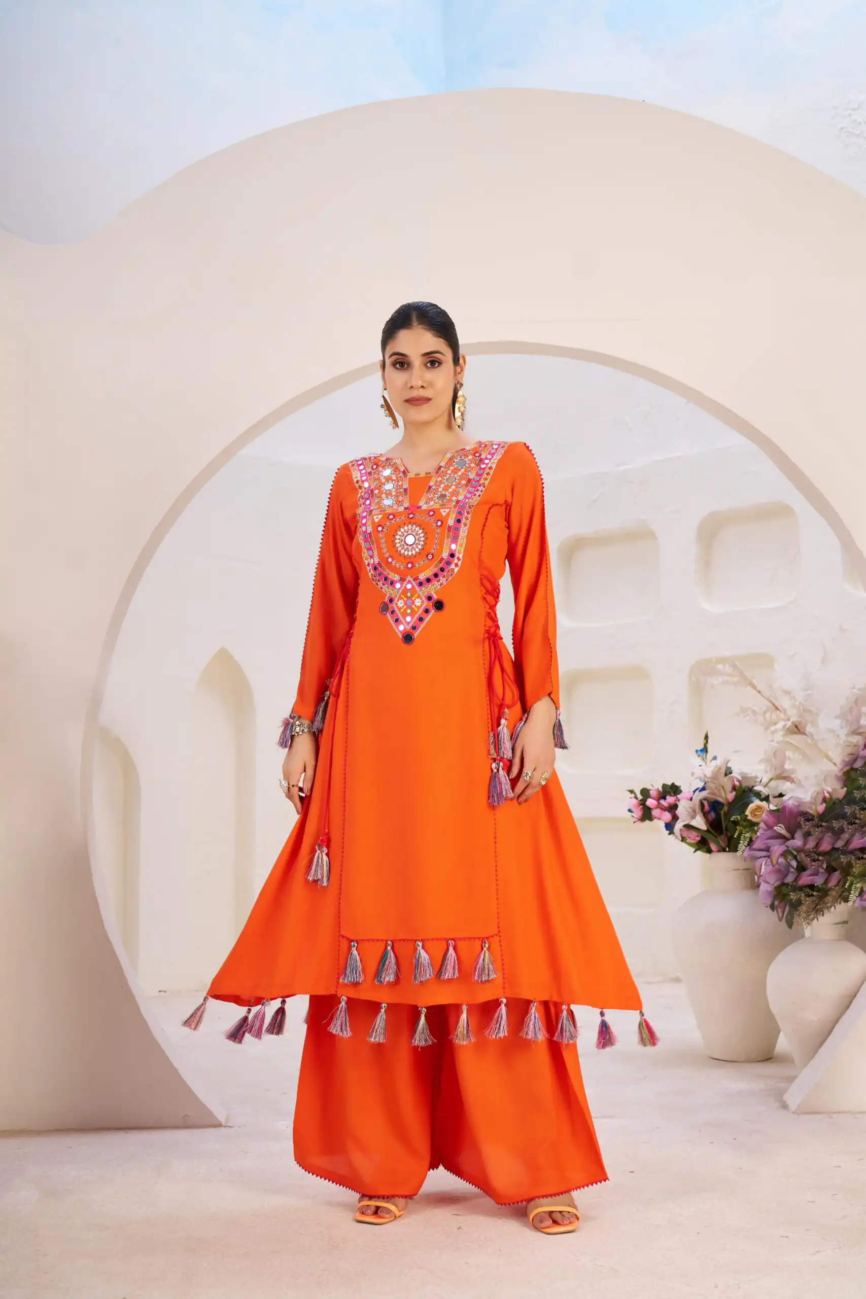 Orange Rayon Thread With Real Mirror Work Salwar Suit | Jump Suits, Salwar suit, Casual Suits, Creative suits, Designer Suits, Palazzo Suits, Party Wear Suits, Patiala Suits, Straight Suits