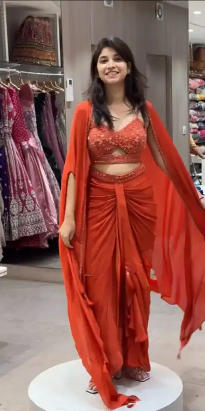 Orange Satin Silk Thread With Sequence Dhoti Suit | Jump Suits, Salwar suit, Casual Suits, Creative suits, Designer Suits, Palazzo Suits, Party Wear Suits, Patiala Suits, Straight Suits