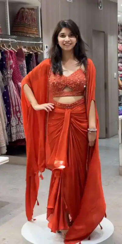 Orange Satin Silk Thread With Sequence Dhoti Suit | Jump Suits, Salwar suit, Casual Suits, Creative suits, Designer Suits, Palazzo Suits, Party Wear Suits, Patiala Suits, Straight Suits