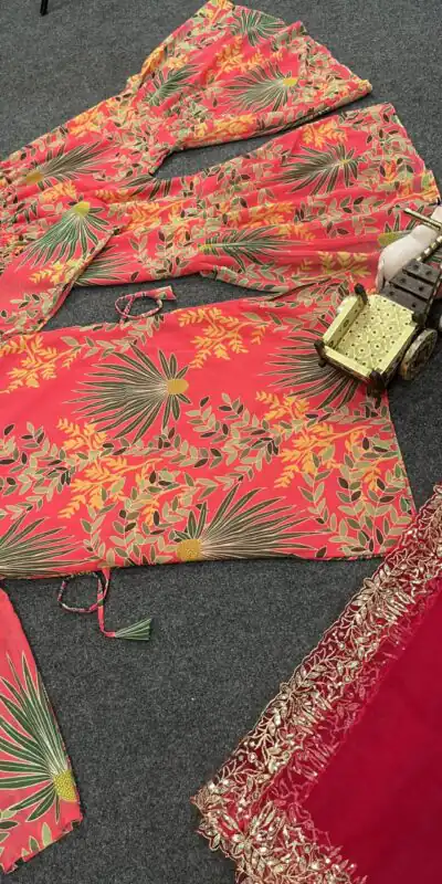 Orange Silk Faux Georgette Digital Print Salwar Suit | Jump Suits, Salwar suit, Casual Suits, Creative suits, Designer Suits, Palazzo Suits, Party Wear Suits, Patiala Suits, Straight Suits
