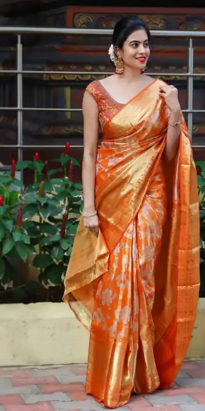 Orange Soft Lichi Silk Rich Pallu Border Saree | Sarees, Bollywood Sarees, Creative Sarees, Designer Sarees, Embroidered Sarees, Ethnic Saree, Modern Digital sarees, Party Wear Sarees
