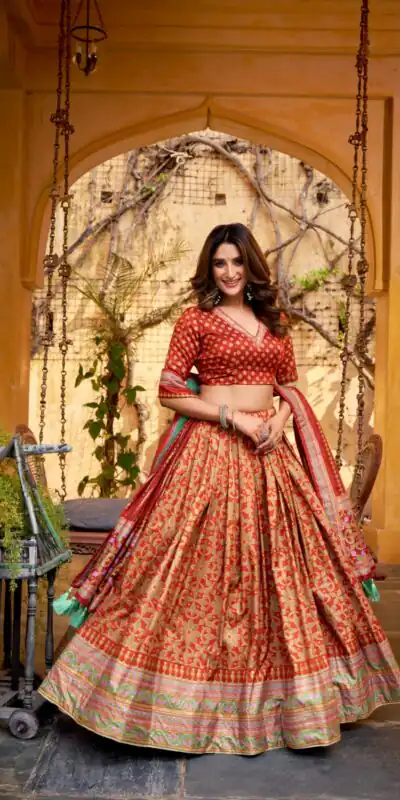 Orange Tasar Silk Gotta Patti Lace Work Lehenga Choli | Lehenga, Bollywood Lehenga, Creative Lehenga, Designer Lehenga, Embroidered Lehenga, Party Wear Lehenga
