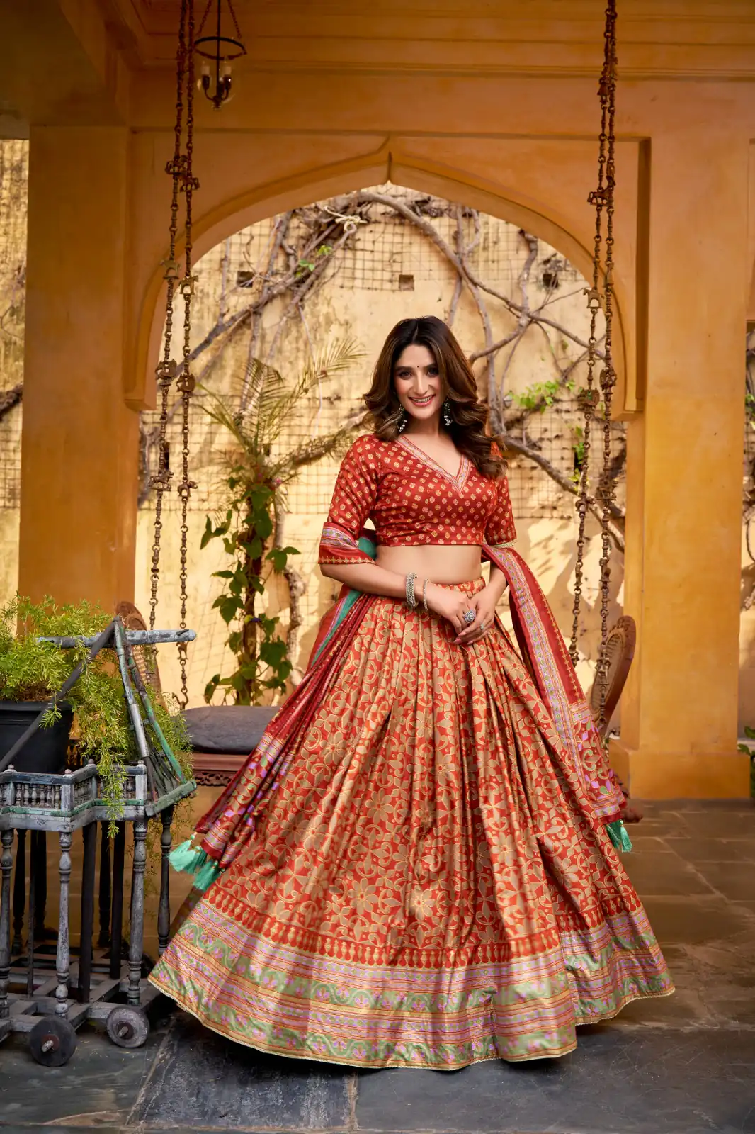 Orange Tasar Silk Gotta Patti Lace Work Lehenga Choli | Lehenga, Bollywood Lehenga, Creative Lehenga, Designer Lehenga, Embroidered Lehenga, Party Wear Lehenga
