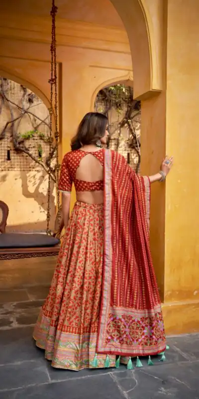 Orange Tasar Silk Gotta Patti Lace Work Lehenga Choli | Lehenga, Bollywood Lehenga, Creative Lehenga, Designer Lehenga, Embroidered Lehenga, Party Wear Lehenga
