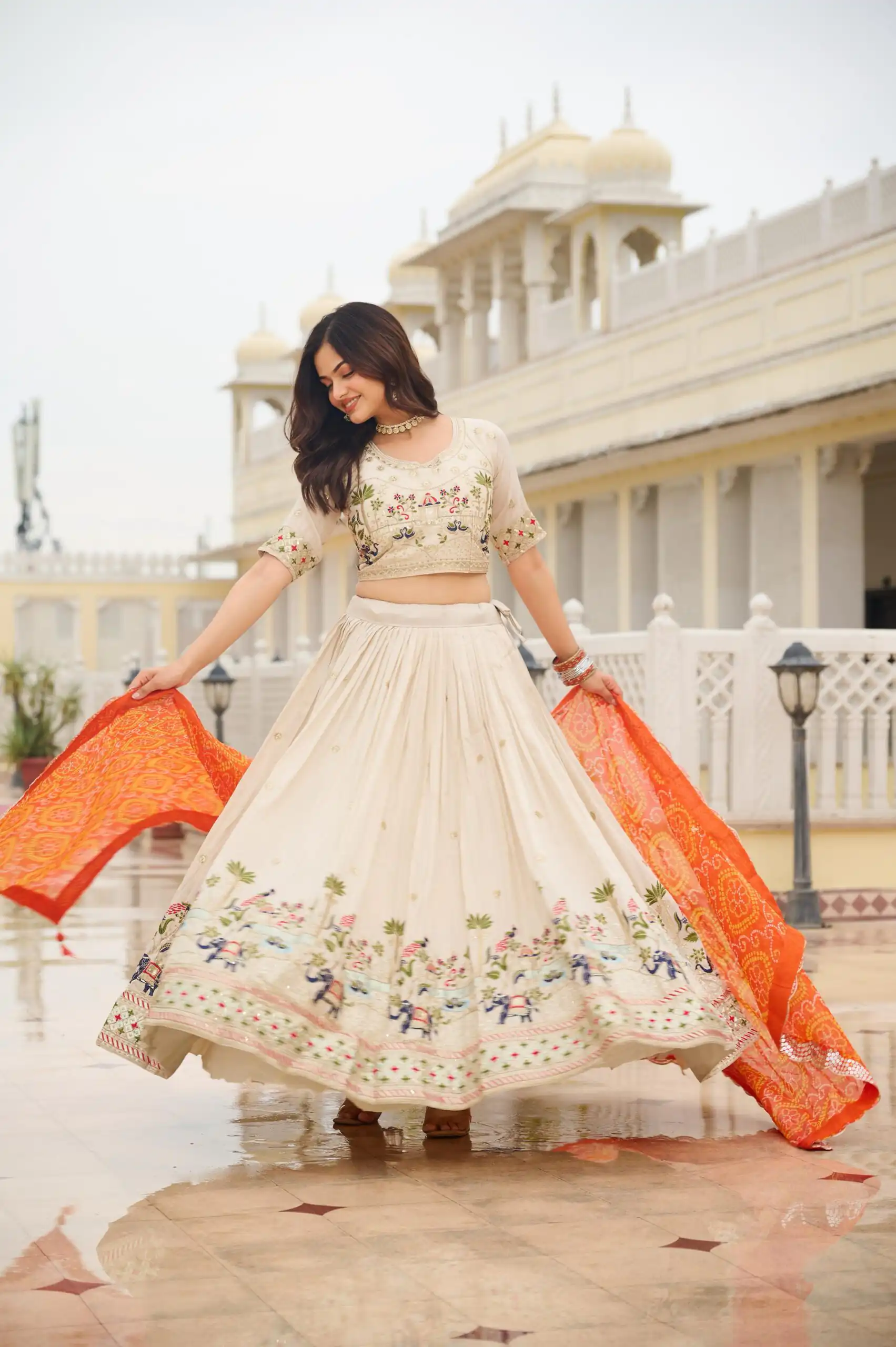 Orange Tissue Silk Embroidery Work Lehenga Choli | Lehenga, Bollywood Lehenga, Creative Lehenga, Designer Lehenga, Embroidered Lehenga, Party Wear Lehenga
