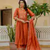 Orange Viscose Roman Silk Mirror Work Anarkali Suit | Anarkali Suits, Bollywood Anarkali, Creative-Anarkali, Designer Anarkali, Embroidered Anarkali, Party Wear Anarkali