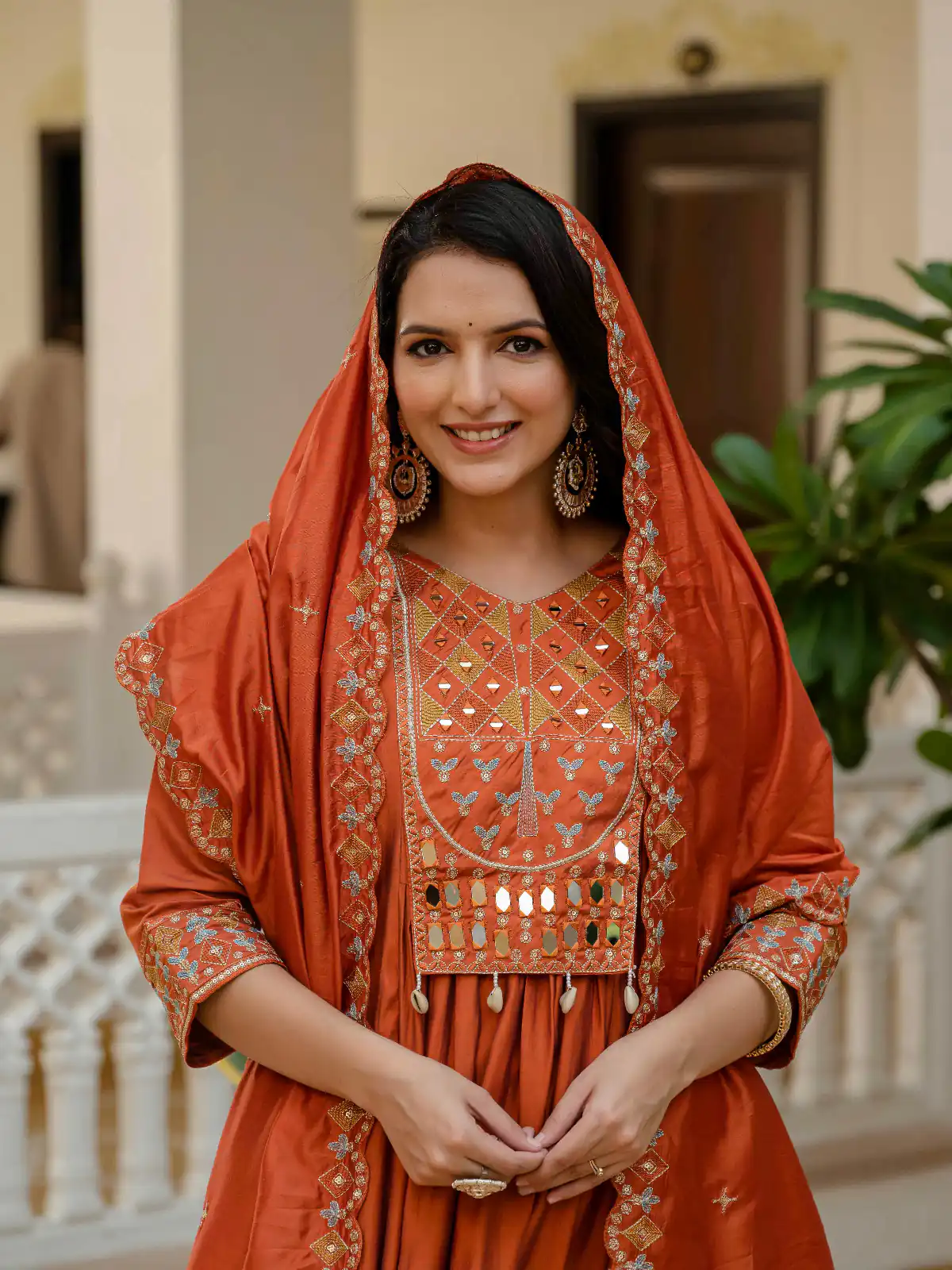 Orange Viscose Roman Silk Mirror Work Anarkali Suit | Anarkali Suits, Bollywood Anarkali, Creative-Anarkali, Designer Anarkali, Embroidered Anarkali, Party Wear Anarkali