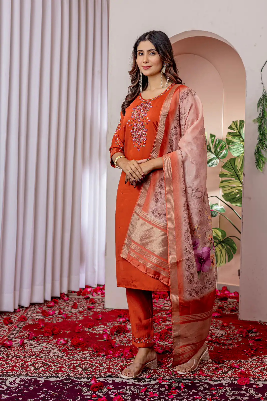 Orange Viscose Silk Thread Embroider Work Salwar Suit | Jump Suits, Salwar suit, Casual Suits, Creative suits, Designer Suits, Palazzo Suits, Party Wear Suits, Patiala Suits, Straight Suits