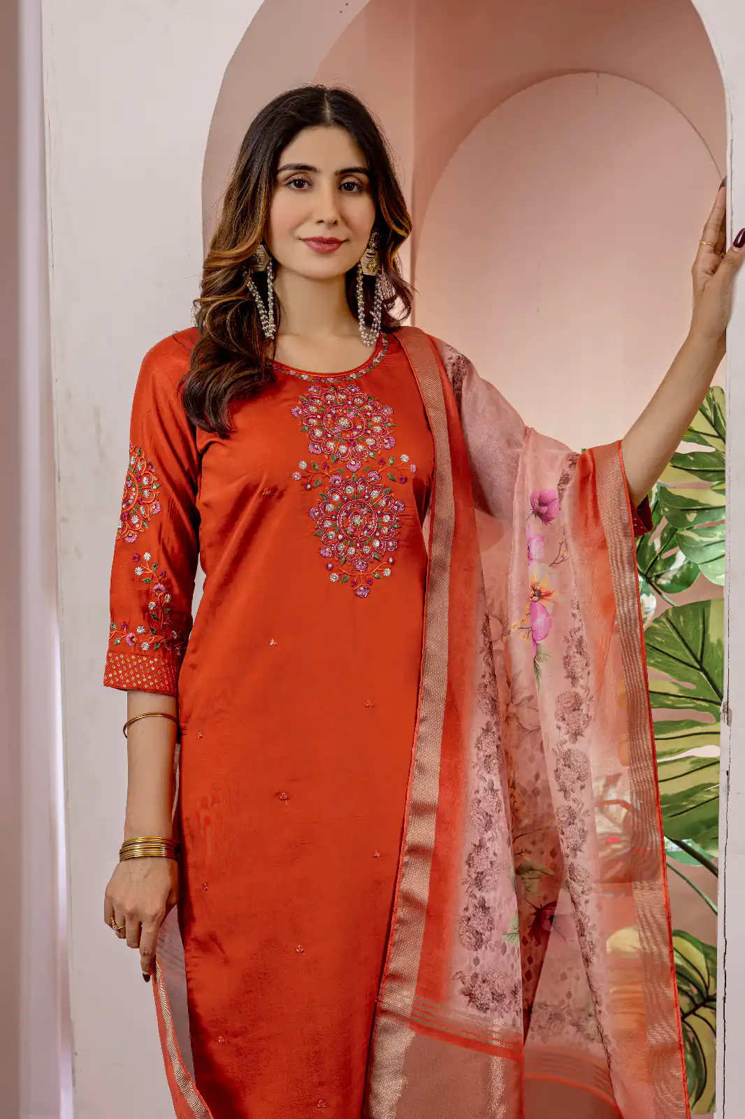 Orange Viscose Silk Thread Embroider Work Salwar Suit | Jump Suits, Salwar suit, Casual Suits, Creative suits, Designer Suits, Palazzo Suits, Party Wear Suits, Patiala Suits, Straight Suits