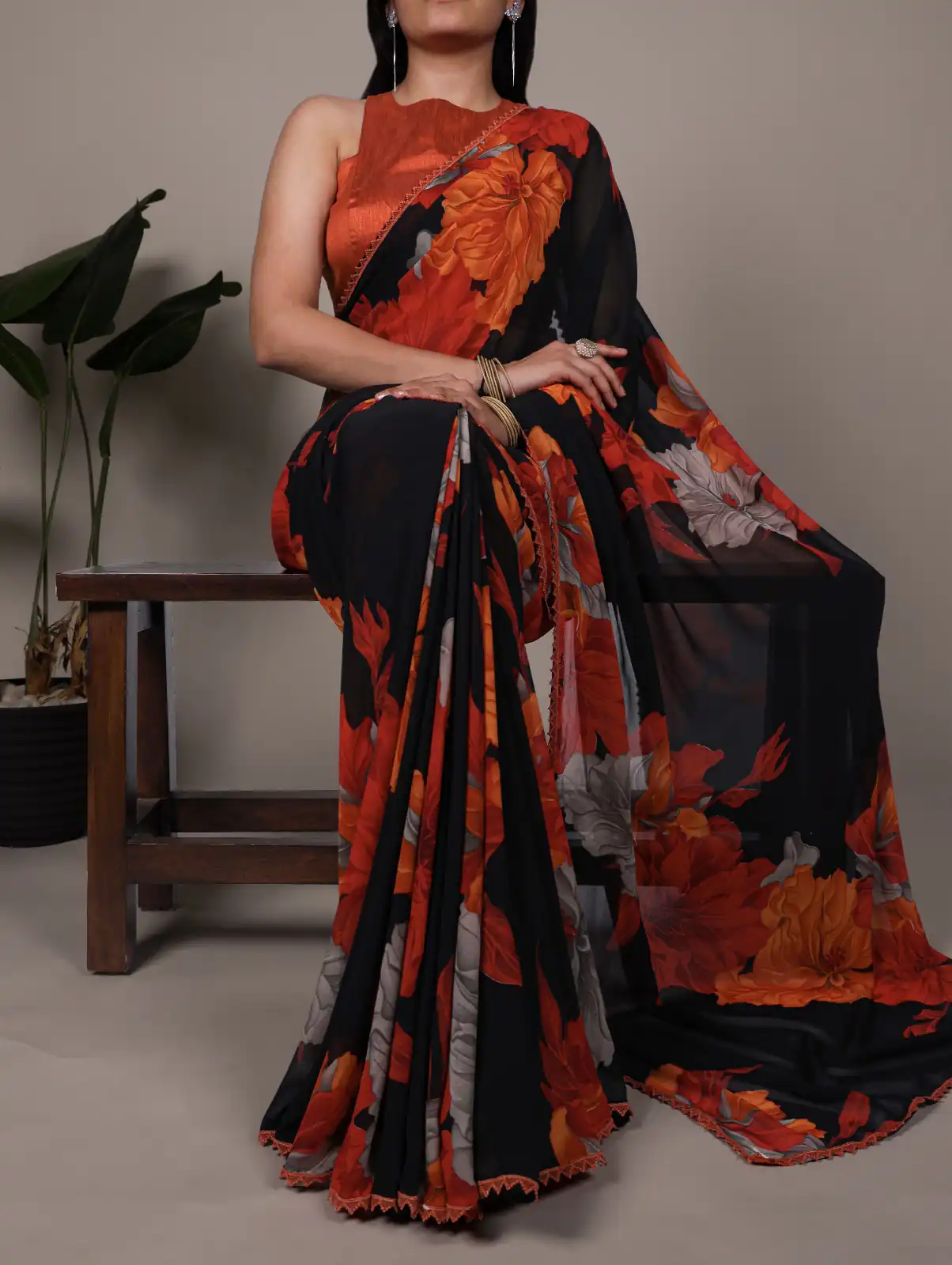 Orange Weightless Marbal Lace Border Work  Saree | Sarees, Bollywood Sarees, Creative Sarees, Designer Sarees, Embroidered Sarees, Ethnic Saree, Modern Digital sarees, Party Wear Sarees